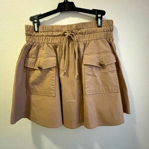Beige tie string mini skirt